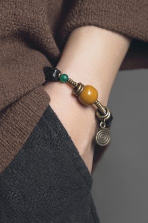 Hand-Carved Textured Black Sandalwood Bracelet for Couples - Unique Ethnic Style Artistic Wrist Accessories