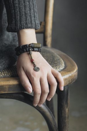 Hand-Carved Textured Black Sandalwood Bracelet for Men - Unique Ethnic Style Retro Bead Accessory
