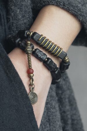 Hand-Carved Textured Black Sandalwood Bracelet for Men - Unique Ethnic Style Retro Bead Accessory