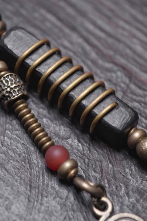 Hand-Carved Textured Black Sandalwood Bracelet for Men - Unique Ethnic Style Retro Bead Accessory
