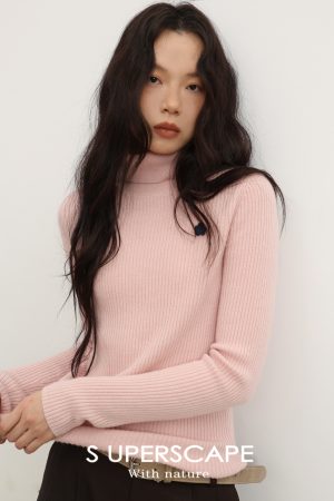 Hand-Crocheted Floral Ultra-Soft Cashmere High-Neck Ribbed Knit Base Shirt - Versatile 90s Inspired Fashion