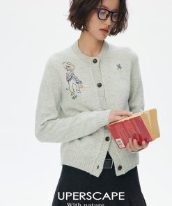 Hand-Drawn Graffiti Embroidery Round Neck Slightly Loose 100% Wool Knitted Cardigan - Y2K Inspired Australian Style