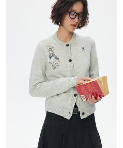 Hand-Drawn Graffiti Embroidery Round Neck Slightly Loose 100% Wool Knitted Cardigan - Y2K Inspired Australian Style