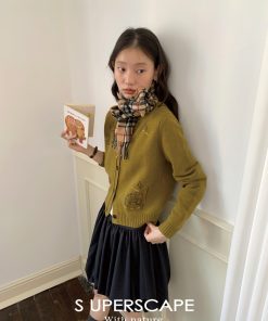 Hand-Drawn Graffiti Embroidery Round Neck Slightly Loose 100% Wool Knitted Cardigan - Y2K Inspired Australian Style