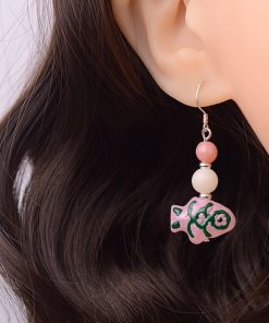 Hand-Painted Blue and Pink Glass Fish Earrings - Chinese Style, Sweet & Delicate, Hypoallergenic Silver for Women