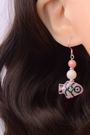 Hand-Painted Blue and Pink Glass Fish Earrings - Chinese Style, Sweet & Delicate, Hypoallergenic Silver for Women