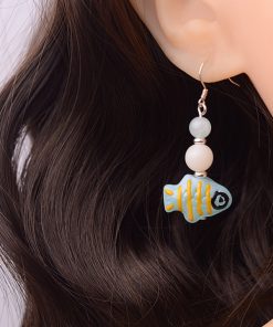 Hand-Painted Blue and Pink Glass Fish Earrings - Chinese Style, Sweet & Delicate, Hypoallergenic Silver for Women