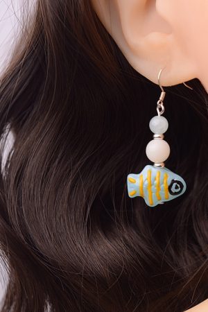 Hand-Painted Blue and Pink Glass Fish Earrings - Chinese Style, Sweet & Delicate, Hypoallergenic Silver for Women