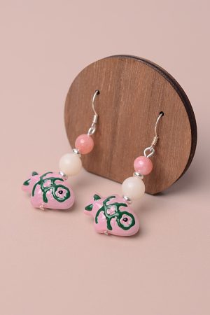 Hand-Painted Blue and Pink Glass Fish Earrings - Chinese Style, Sweet & Delicate, Hypoallergenic Silver for Women