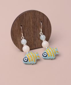 Hand-Painted Blue and Pink Glass Fish Earrings - Chinese Style, Sweet & Delicate, Hypoallergenic Silver for Women