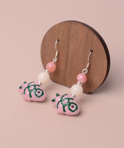 Hand-Painted Blue and Pink Glass Fish Earrings - Chinese Style, Sweet & Delicate, Hypoallergenic Silver for Women