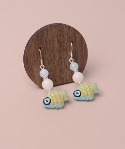 Hand-Painted Blue and Pink Glass Fish Earrings - Chinese Style, Sweet & Delicate, Hypoallergenic Silver for Women