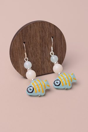 Hand-Painted Blue and Pink Glass Fish Earrings - Chinese Style, Sweet & Delicate, Hypoallergenic Silver for Women