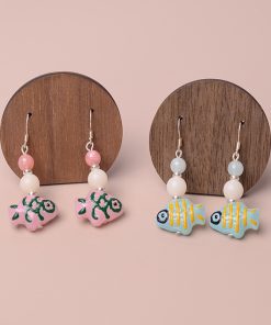 Hand-Painted Blue and Pink Glass Fish Earrings - Chinese Style, Sweet & Delicate, Hypoallergenic Silver for Women