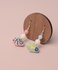 Hand-Painted Blue and Pink Glass Fish Earrings - Chinese Style, Sweet & Delicate, Hypoallergenic Silver for Women
