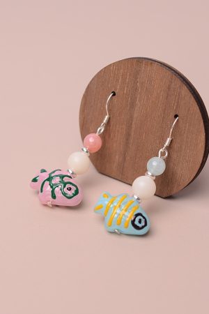 Hand-Painted Blue and Pink Glass Fish Earrings - Chinese Style, Sweet & Delicate, Hypoallergenic Silver for Women