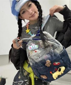 Hand-Painted Denim Backpack for Kids - Unique Y2K Graffiti Design, Fun Commuter Bag, Washable, Stylish Children's Accessory
