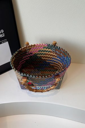 Handheld Bamboo Joint Bag for Women - 2025 Color-Blocking Beach Bag, Woven Handheld Shopping Basket, Travel Essential