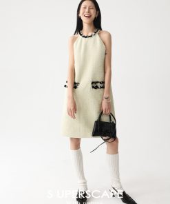 Handmade 3D Sequin Lace Woven Little Chanel Neck Dress - Elegant Y2K Style Party Dress