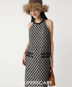 Handmade 3D Sequin Lace Woven Little Chanel Neck Dress - Elegant Y2K Style Party Dress