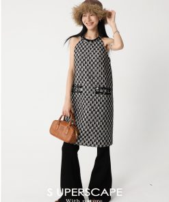 Handmade 3D Sequin Lace Woven Little Chanel Neck Dress - Elegant Y2K Style Party Dress