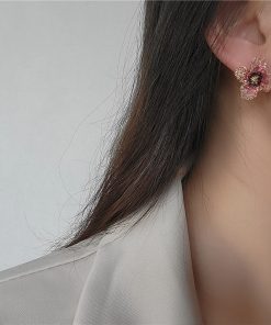 Handmade Beaded Earrings with Red Floral Design - French Romantic Style, Gentle Temperament, Perfect for Y2K and Boho Fashion