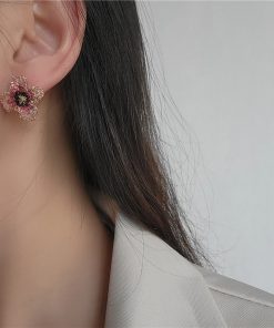 Handmade Beaded Earrings with Red Floral Design - French Romantic Style, Gentle Temperament, Perfect for Y2K and Boho Fashion