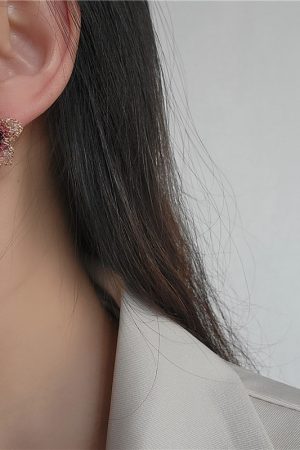 Handmade Beaded Earrings with Red Floral Design - French Romantic Style, Gentle Temperament, Perfect for Y2K and Boho Fashion