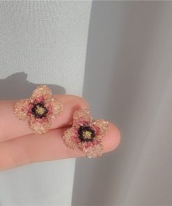 Handmade Beaded Earrings with Red Floral Design - French Romantic Style, Gentle Temperament, Perfect for Y2K and Boho Fashion