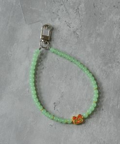 Handmade Beaded Glass Phone Lanyard with Gold Beast Design - Short Anti-Lost Wrist Strap Accessory for Mobile Phones