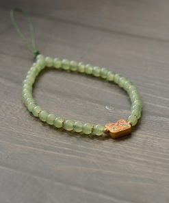 Handmade Beaded Glass Phone Lanyard with Gold Beast Design - Short Anti-Lost Wrist Strap Accessory for Mobile Phones