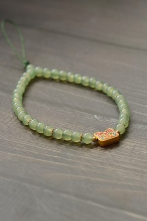 Handmade Beaded Glass Phone Lanyard with Gold Beast Design - Short Anti-Lost Wrist Strap Accessory for Mobile Phones