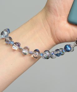 Handmade Beaded Phone Chain with Glass Bubble Four-Leaf Clover Crystal Pendant - Anti-Drop & Anti-Lost Accessory