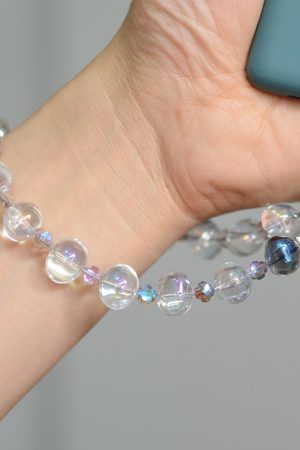 Handmade Beaded Phone Chain with Glass Bubble Four-Leaf Clover Crystal Pendant - Anti-Drop & Anti-Lost Accessory