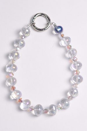 Handmade Beaded Phone Chain with Glass Bubble Four-Leaf Clover Crystal Pendant - Anti-Drop & Anti-Lost Accessory