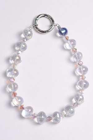 Handmade Beaded Phone Chain with Glass Bubble Four-Leaf Clover Crystal Pendant - Anti-Drop & Anti-Lost Accessory