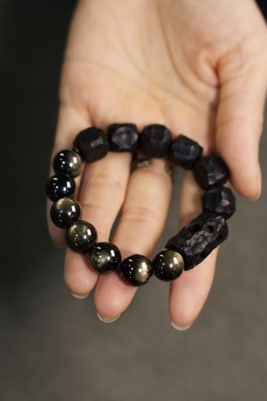 Handmade Black Ebony and Gold Obsidian Bracelet for Women and Men, Retro Trendy Jewelry, Unique Characteristic Design
