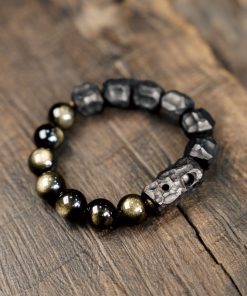 Handmade Black Ebony and Gold Obsidian Bracelet for Women and Men, Retro Trendy Jewelry, Unique Characteristic Design