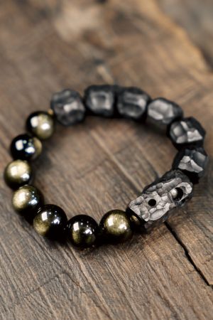 Handmade Black Ebony and Gold Obsidian Bracelet for Women and Men, Retro Trendy Jewelry, Unique Characteristic Design