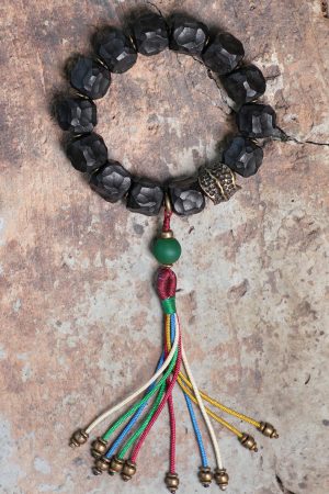 Handmade Black Sandalwood Bracelet for Men with Colorful Tassels and Unique Primitive Texture