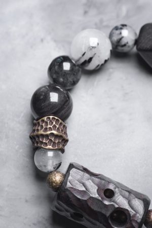 Handmade Black Tourmaline and Ebony Bracelet for Men - Vintage Versatile Accessory, Trendy Bohemian Style