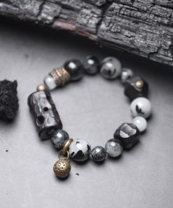 Handmade Black Tourmaline and Ebony Bracelet for Men - Vintage Versatile Accessory, Trendy Bohemian Style