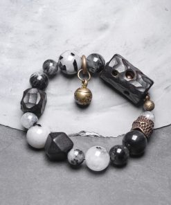 Handmade Black Tourmaline and Ebony Bracelet for Men - Vintage Versatile Accessory, Trendy Bohemian Style