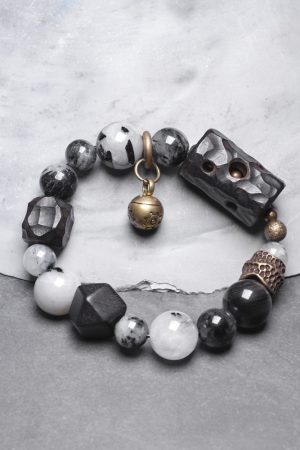 Handmade Black Tourmaline and Ebony Bracelet for Men - Vintage Versatile Accessory, Trendy Bohemian Style