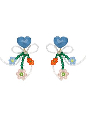 Handmade Blue Crystal Heart Earrings with Bow Bead Tassel - Exquisite High-End Women's Jewelry, Sweet and Elegant Design