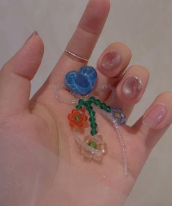 Handmade Blue Crystal Heart Earrings with Bow Bead Tassel - Exquisite High-End Women's Jewelry, Sweet and Elegant Design