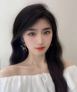 Handmade Blue Crystal Heart Earrings with Bow Bead Tassel - Exquisite High-End Women's Jewelry, Sweet and Elegant Design