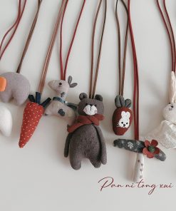 Handmade Children's Cartoon Hanging Neck Necklace - Cute 3D Animal Pendant for Sweatshirts and Bags, Soft Fabric Accessory