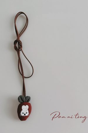 Handmade Children's Cartoon Hanging Neck Necklace - Cute 3D Animal Pendant for Sweatshirts and Bags, Soft Fabric Accessory