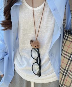 Handmade Children's Cartoon Hanging Neck Necklace - Cute 3D Animal Pendant for Sweatshirts and Bags, Soft Fabric Accessory